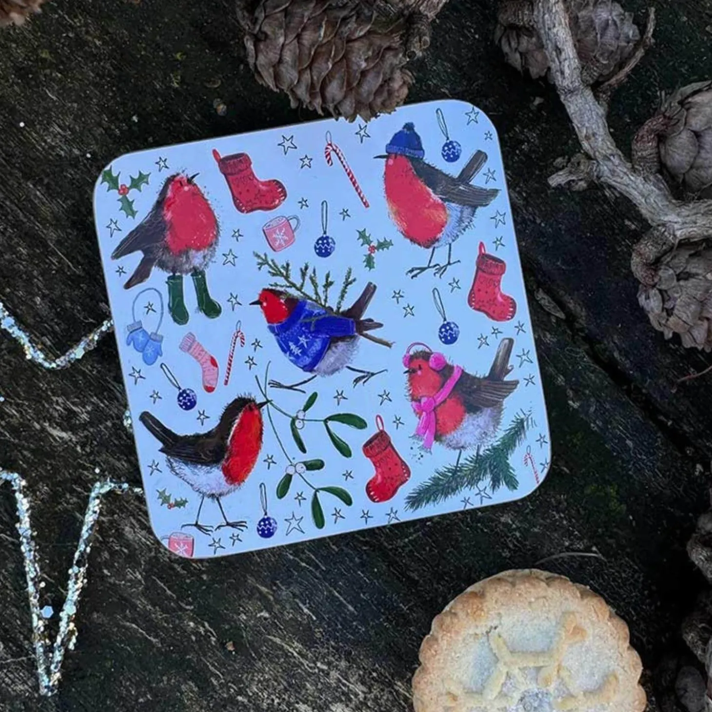 Alex Clark Christmas Coaster - Festive Robins