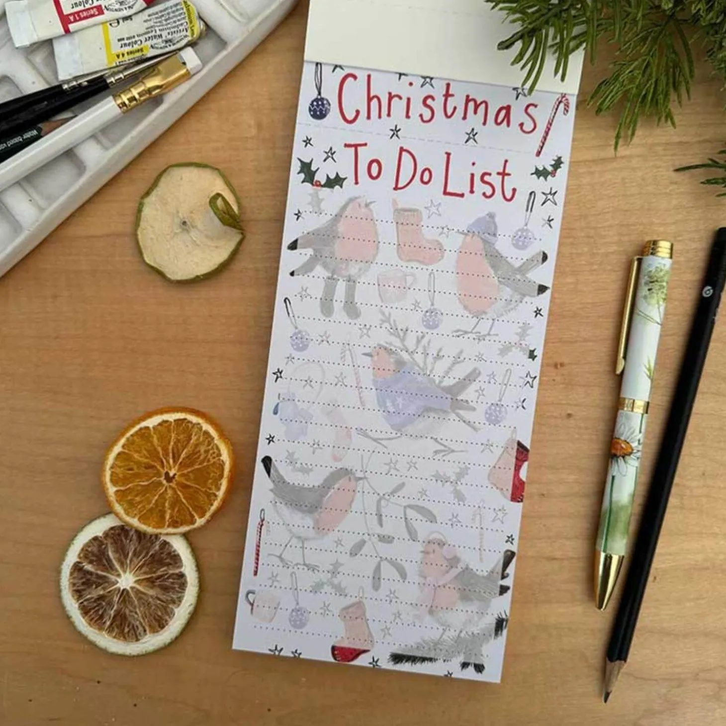 Alex Clark Christmas Magnetic To Do List - Festive Robins