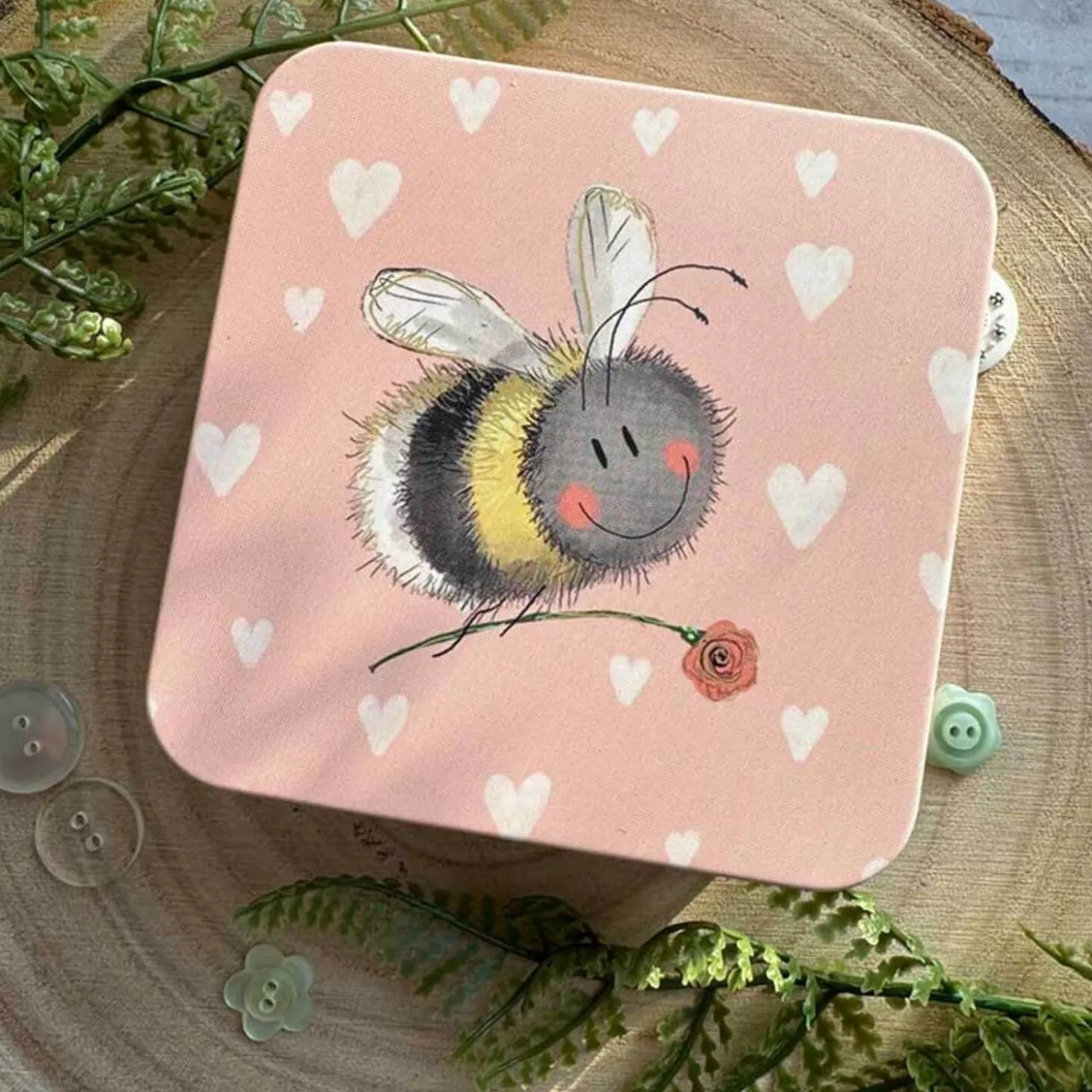 Alex Clark Small Square Tin - Bee And Flower