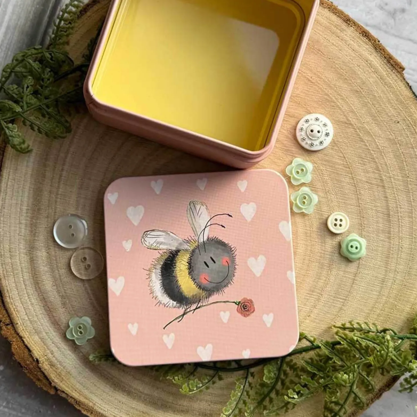 Alex Clark Small Square Tin - Bee And Flower