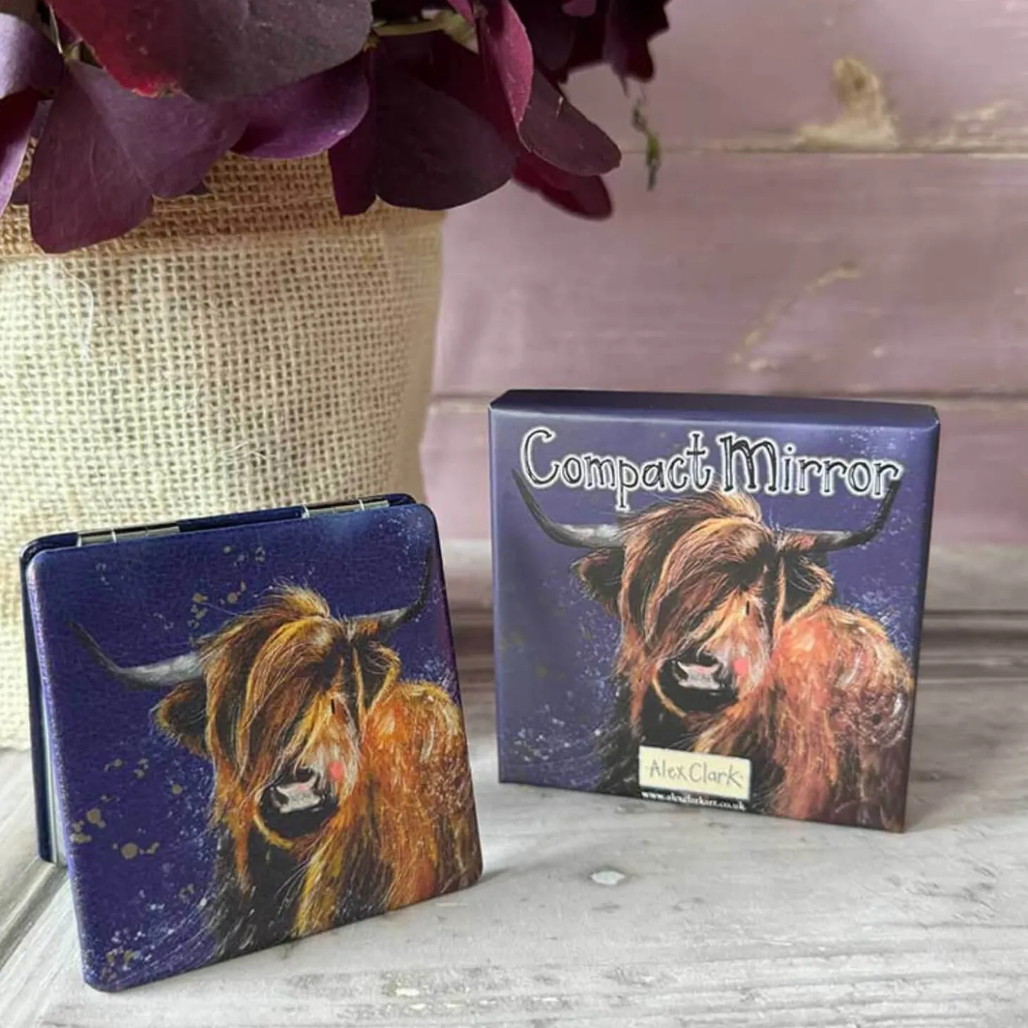 Alex Clark Vegan Leather Compact Mirror - Highland Cow