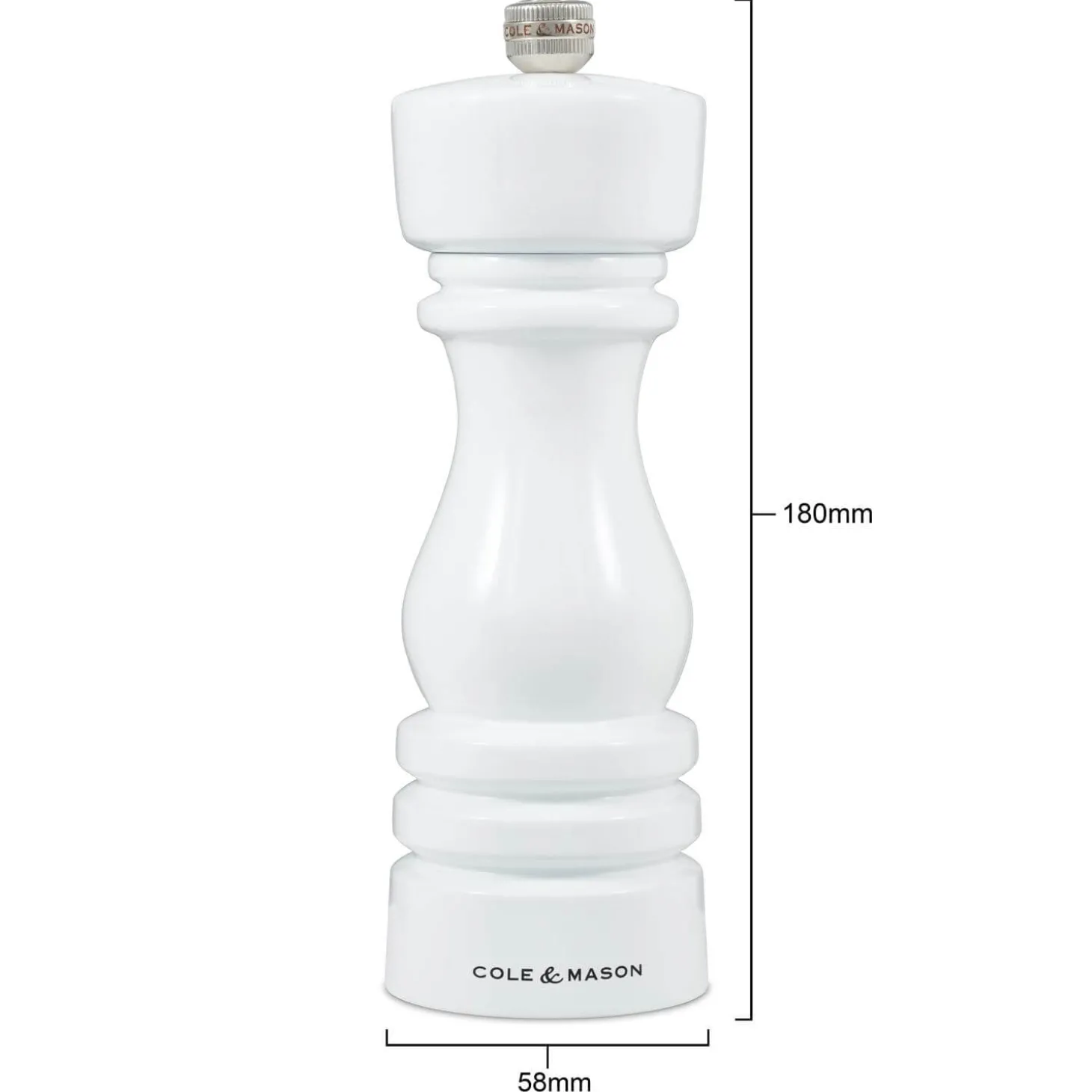 Cole & Mason London 18cm Beech Wood Pepper Mill - Gloss White