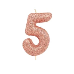 Creative Party Glitter Numeral Moulded Rose Gold Pick Candle - Age 5