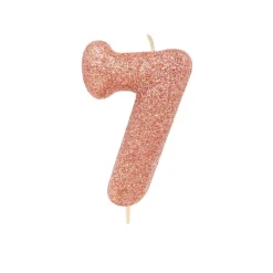 Creative Party Glitter Numeral Moulded Rose Gold Pick Candle - Age 7
