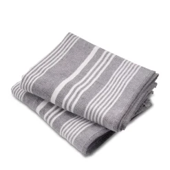 Cuisinart Pack of 2 Antimicrobial Professional Fouta Yarn Dye Tea Towel - Grey Stripe