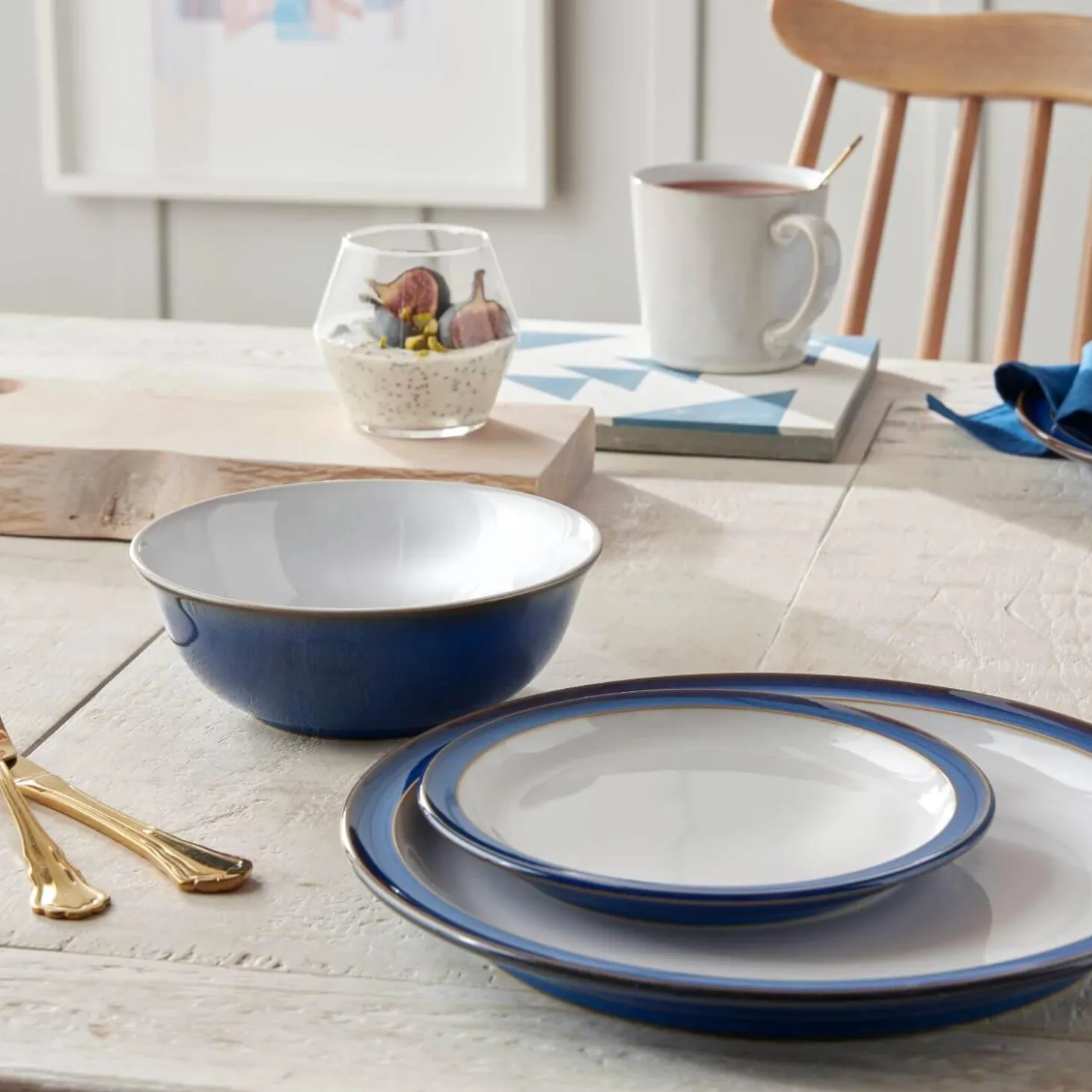 Denby 12 Piece Dinnerware Set - Imperial Blue & White
