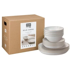 Denby Stoneware Kiln 12 Piece Dinnerware Set - Coral