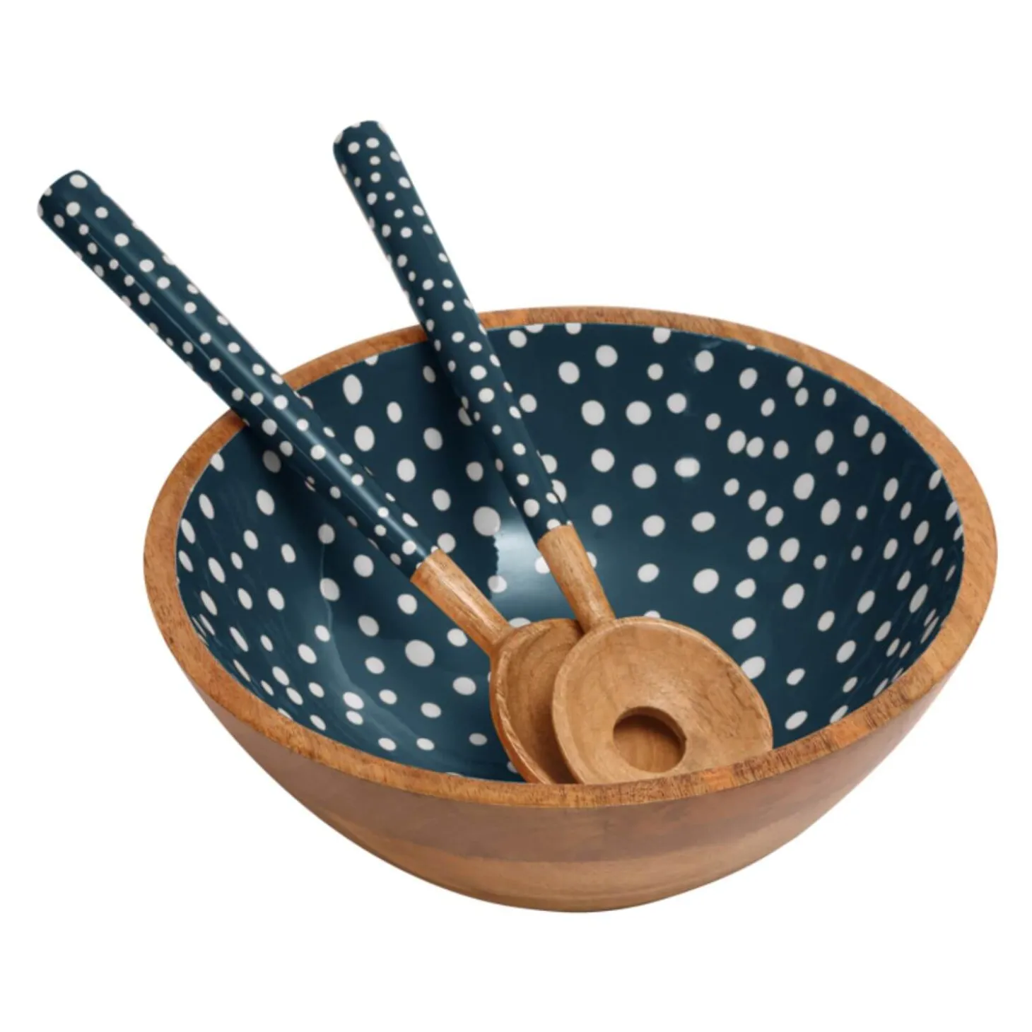 Dexam Sintra Mango Wood Spotted Salad Servers - Ink Blue
