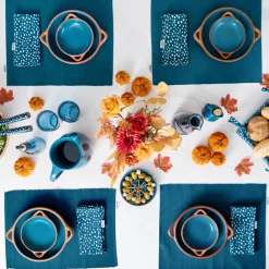 Dexam Sintra 100% Recycled Cotton Spotted Napkin & Placemat Set - Ink Blue