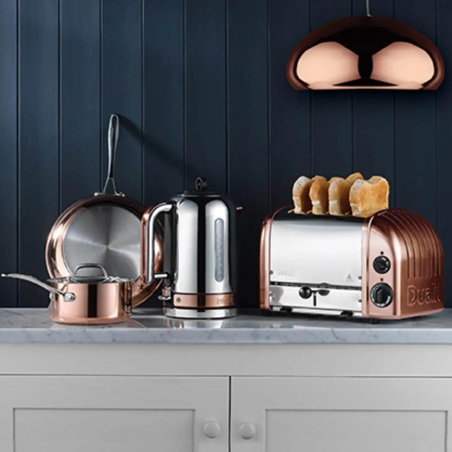 Dualit Classic 1.7 Litre Jug Kettle & 2 Slice Toaster Set - Copper & Chrome