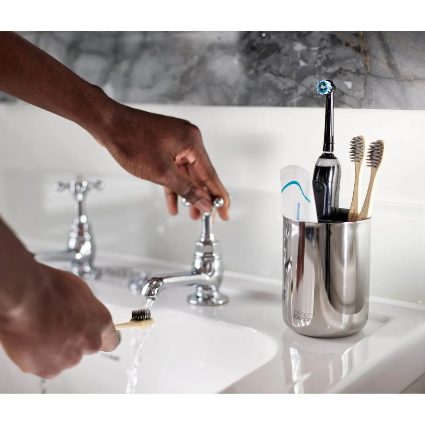 Joseph Joseph EasyStore Luxe Stainless Steel Small Toothbrush Caddy