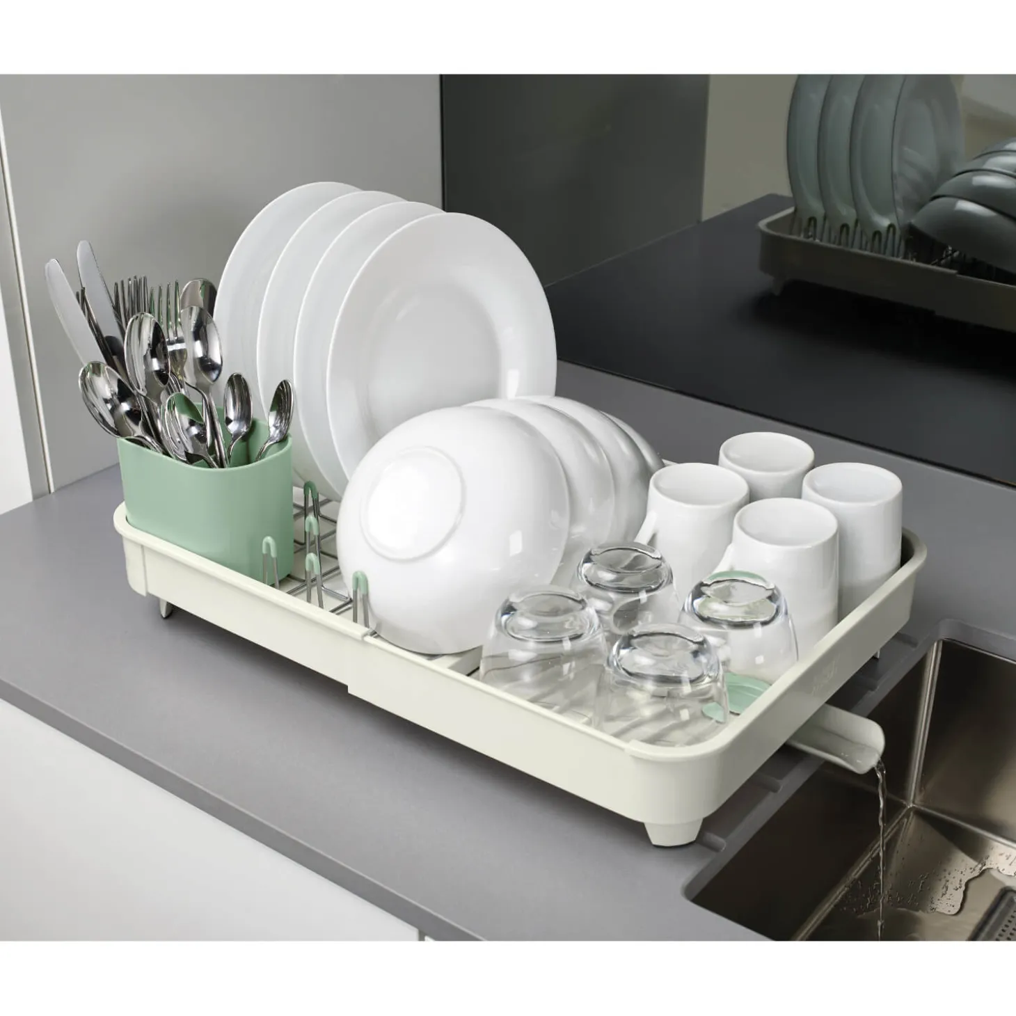Joseph Joseph Extend Expandable Dish Rack - Light Stone & Sage Green