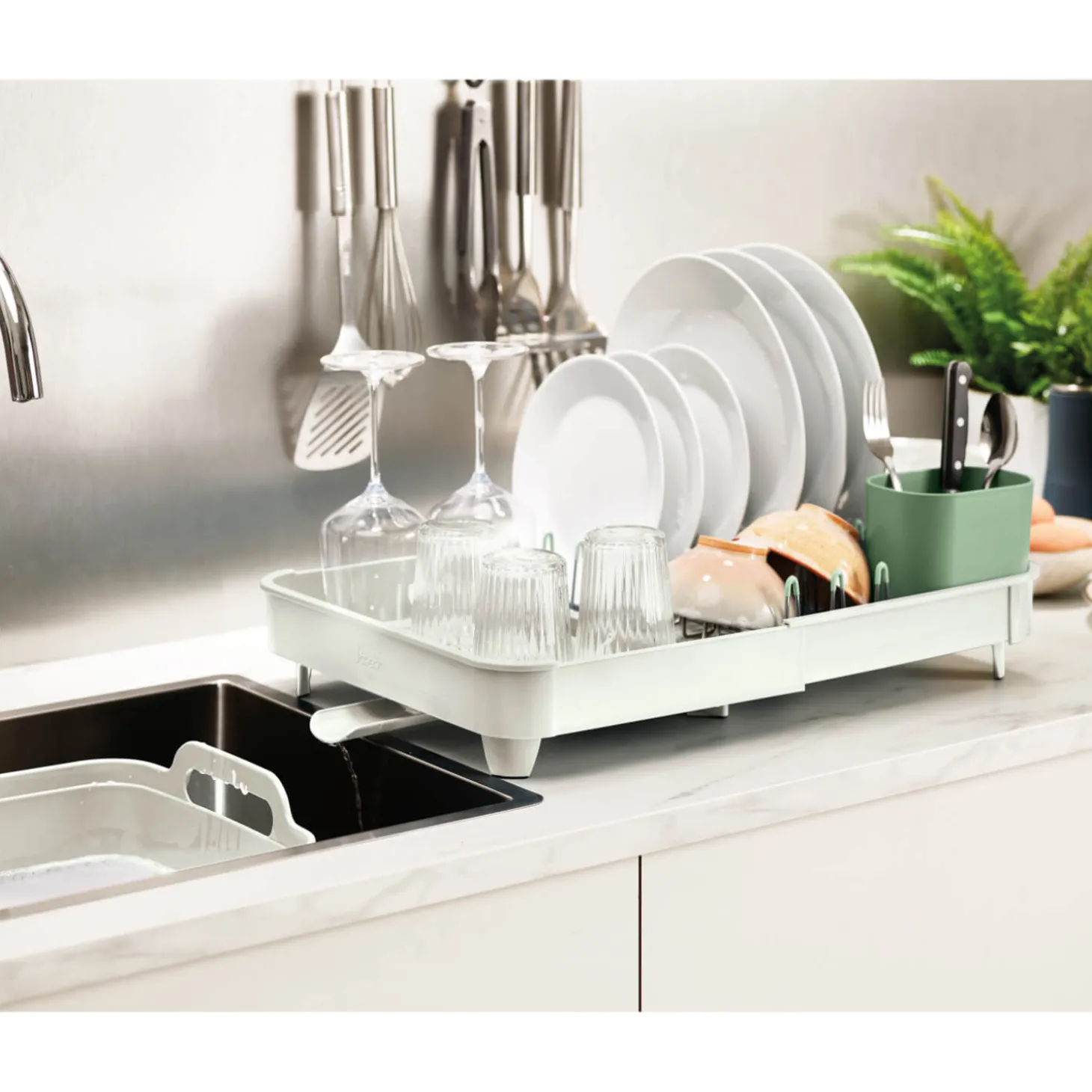 Joseph Joseph Extend Expandable Dish Rack - Light Stone & Sage Green