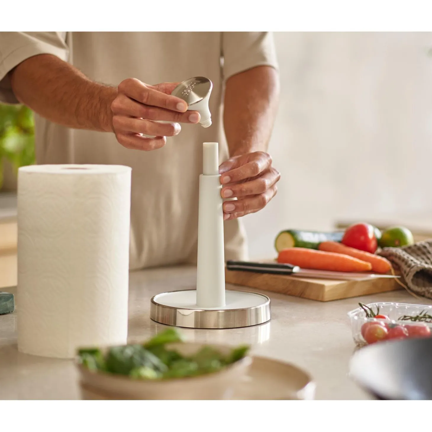 Joseph Joseph Push&Tear Kitchen Roll Holder - Light Stone