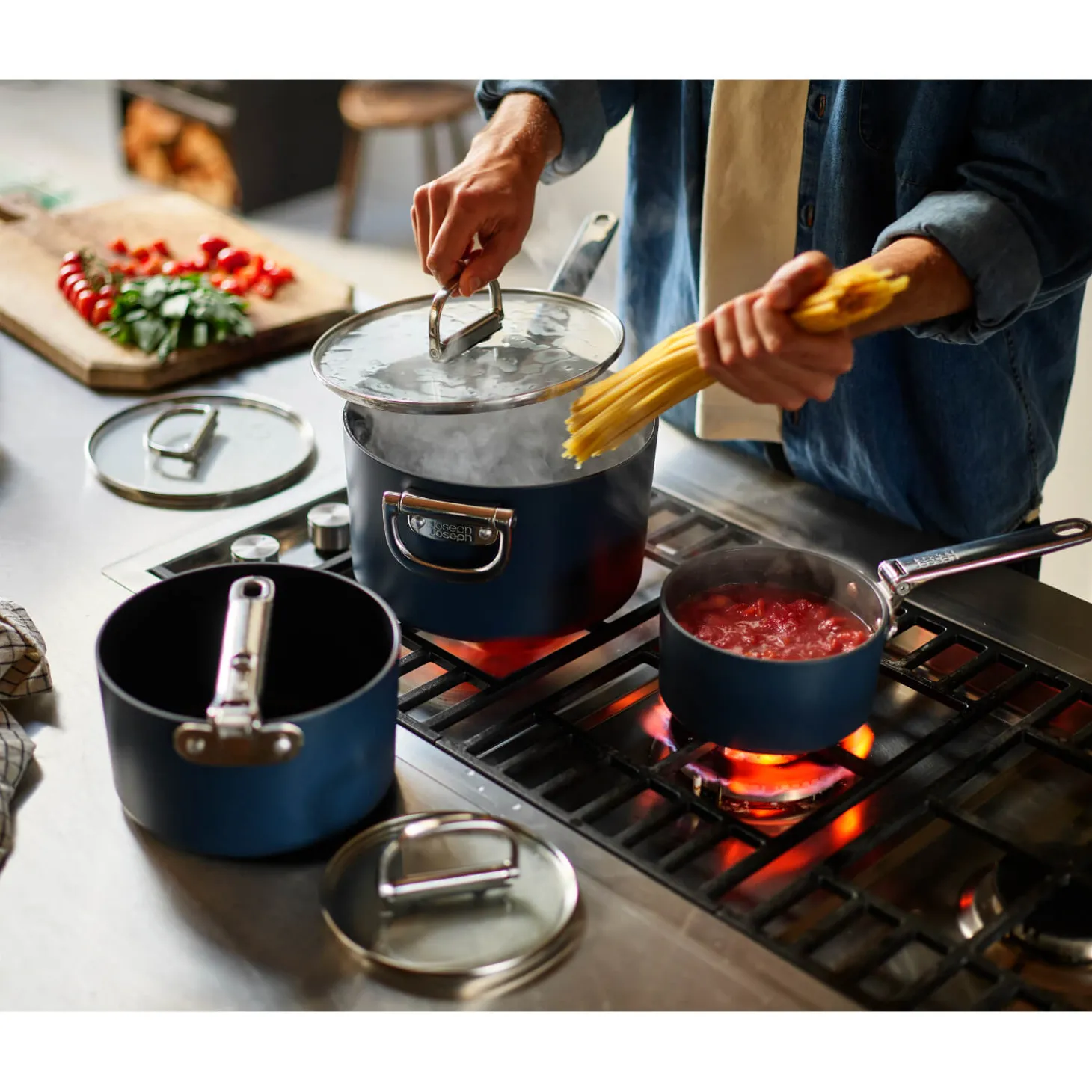 Joseph Joseph Space 15cm Non-Stick Folding Handle Saucepan & Lid - Midnight Blue