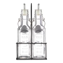 Kilner 0.3Ltr Set of 2 Oil Bottles & Metal Rack Set
