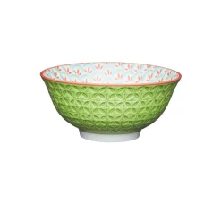 Kitchencraft Stoneware Bowl - Bright Green Geometric