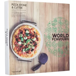 KitchenCraft World Of Flavours Pizza Stone & Cutter Set