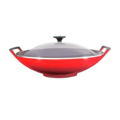 Le Creuset Cast Iron 36cm Wok & Glass Lid - Cerise