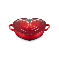 Le Creuset Cast Iron Heart Shape Dish with Lid - Cerise