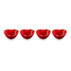 Le Creuset Set of 4 Mini Heart Stoneware Bowls - Cerise