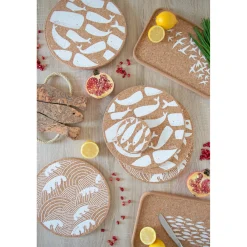 Liga Round Cork Coaster - Fish - White