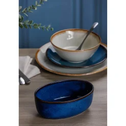 Mason Cash Reactive Blue Stoneware 18cm Oval Pie Dish