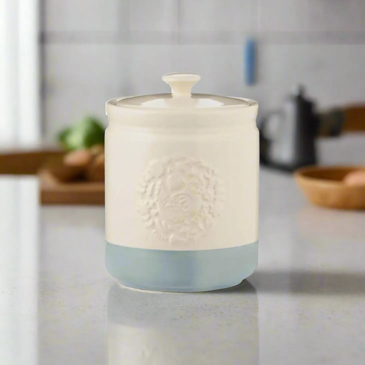 Mason Cash Stoneware Home To Roost 16cm x 11.5cm Storage Jar - Cream & Blue
