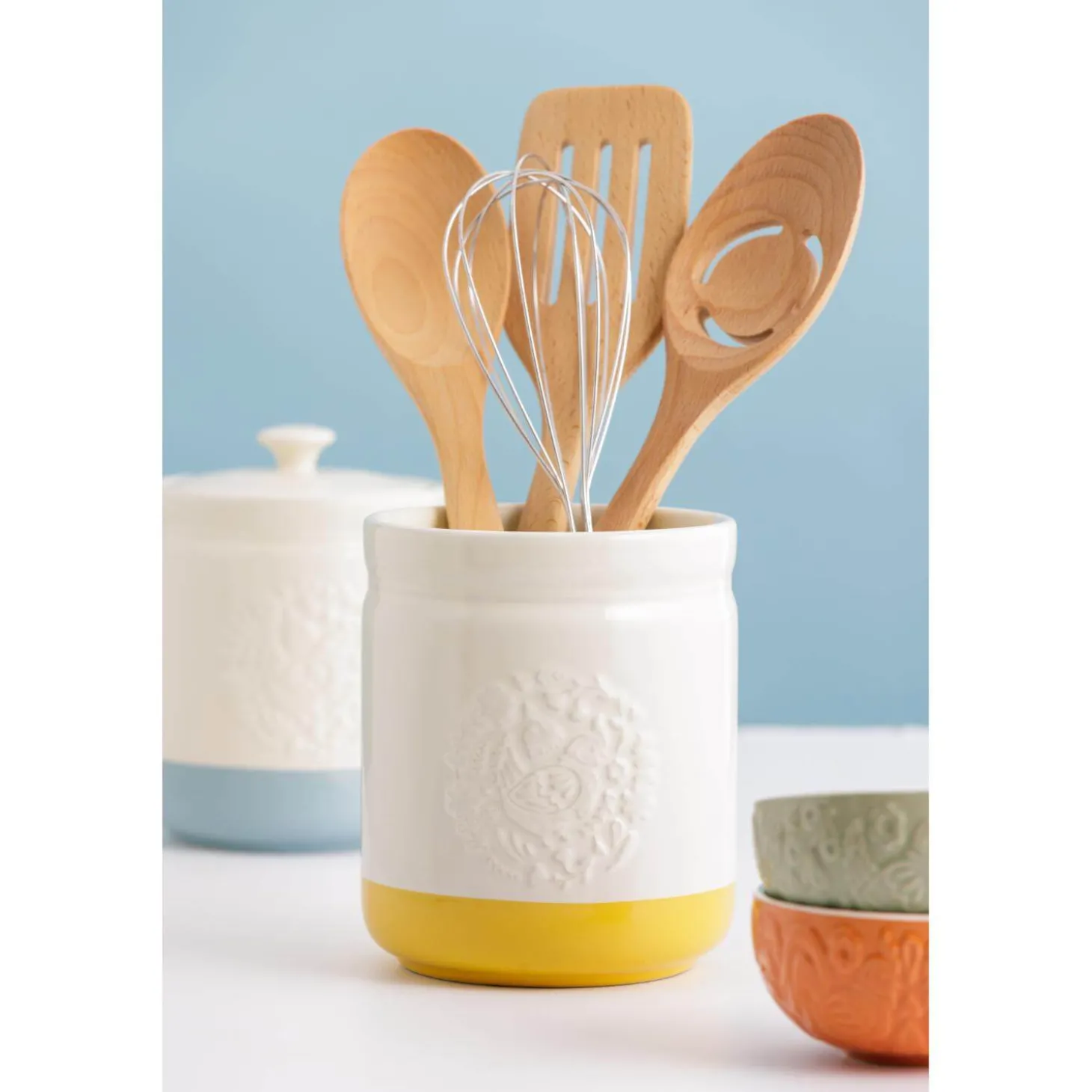 Mason Cash Stoneware Home To Roost 12cm x 12.5cm Utensil Pot - Cream & Yellow