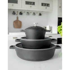 Masterclass Cast Aluminium 16cm Lightweight Round Casserole Dish - Black