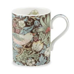 Morris & Co Strawberry Thief 340ml Porcelain Mug - Chocolate Slate