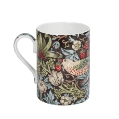 Morris & Co Strawberry Thief 340ml Porcelain Mug - Chocolate Slate