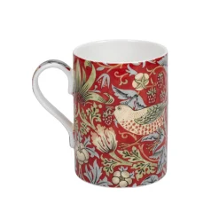 Morris & Co Strawberry Thief 340ml Porcelain Mug - Crimson Slate