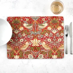 Morris & Co Strawberry Thief Set Of 6 Placemats - Red