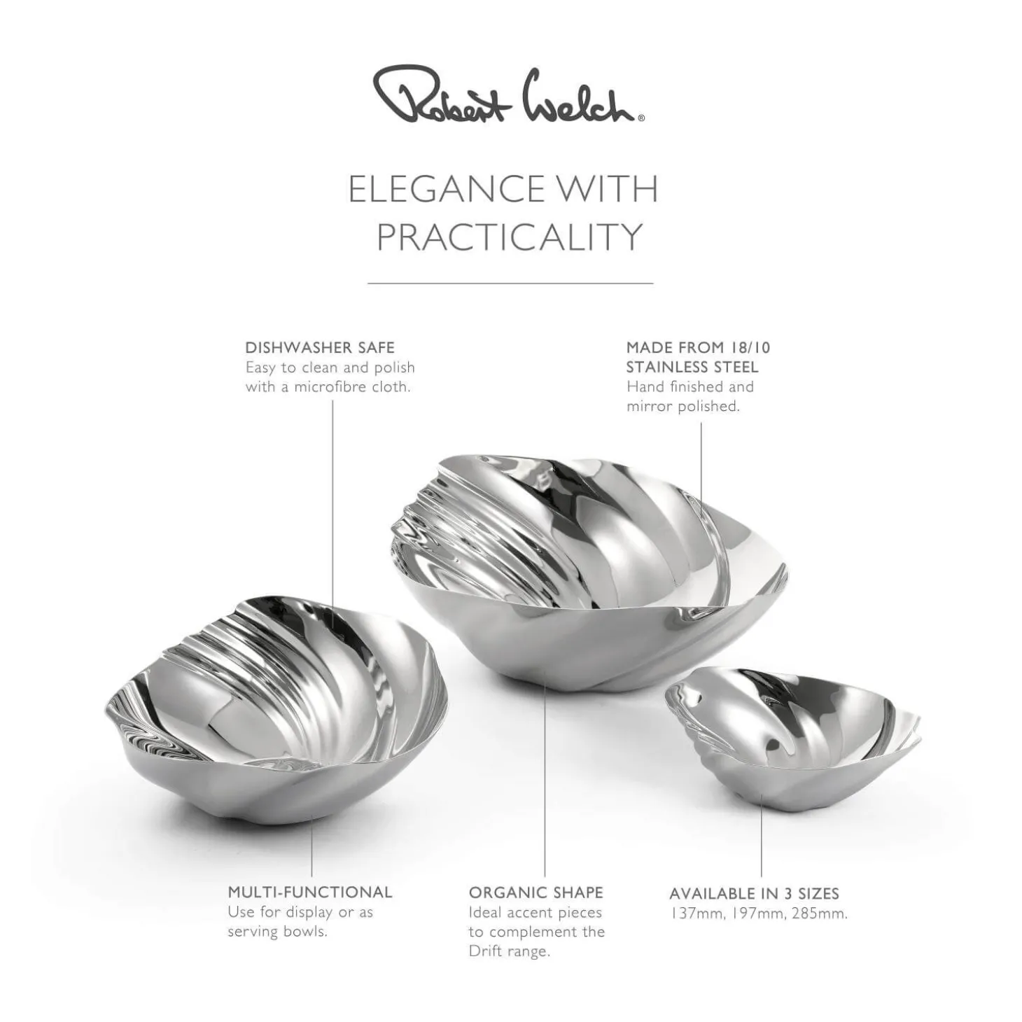 Robert Welch Cascade 18|10 Mirror Polished Stainless Steel Dish - Small