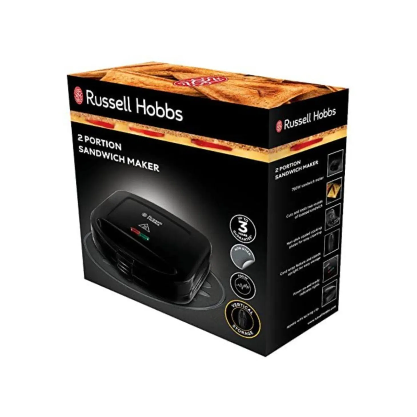 Russell Hobbs 2 Portion Electric Sandwich Toaster - Black
