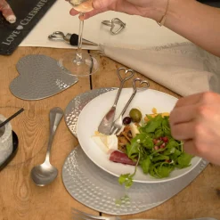Selbrae House Flat Hammered Aluminium Set of 4 Heart Coasters - Silver