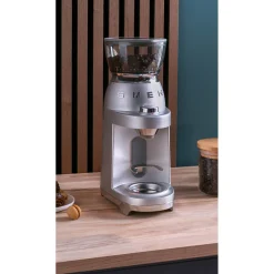 Smeg EMC02EGMUK Mini Pro Espresso Matte Emerald Green Coffee Machine & CGF02SSUK Mini Pro Stainless Steel Coffee Grinder
