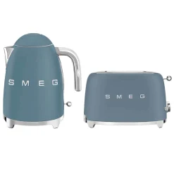 Smeg KLF03 Jug Kettle & 2 Slice TSF01 Toaster Set - Storm Blue