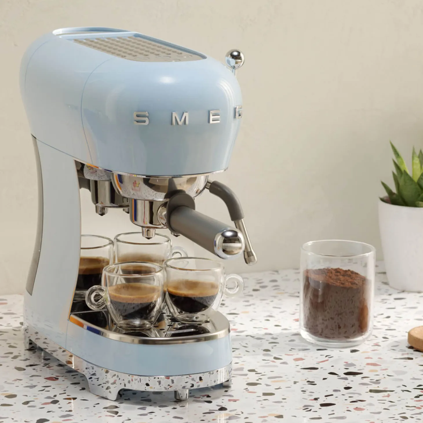 Smeg 50's Style Retro ECF02 Espresso Coffee Machine - Pastel Blue