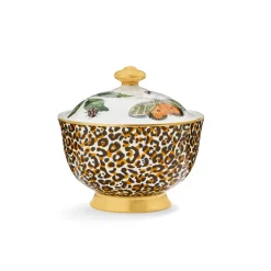 Spode Creatures of Curiosity Sugar Bowl with Lid - Floral / Leopard