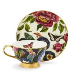 Spode Creatures of Curiosity Coupe Tea Cup & Saucer - Dark Floral