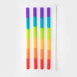 Taylor's Eye Witness 4-Piece Silicone Reusable Drinking Straws - Rainbow