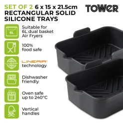 Tower Air Fryer Rectangular Solid Trays - Pack of 2