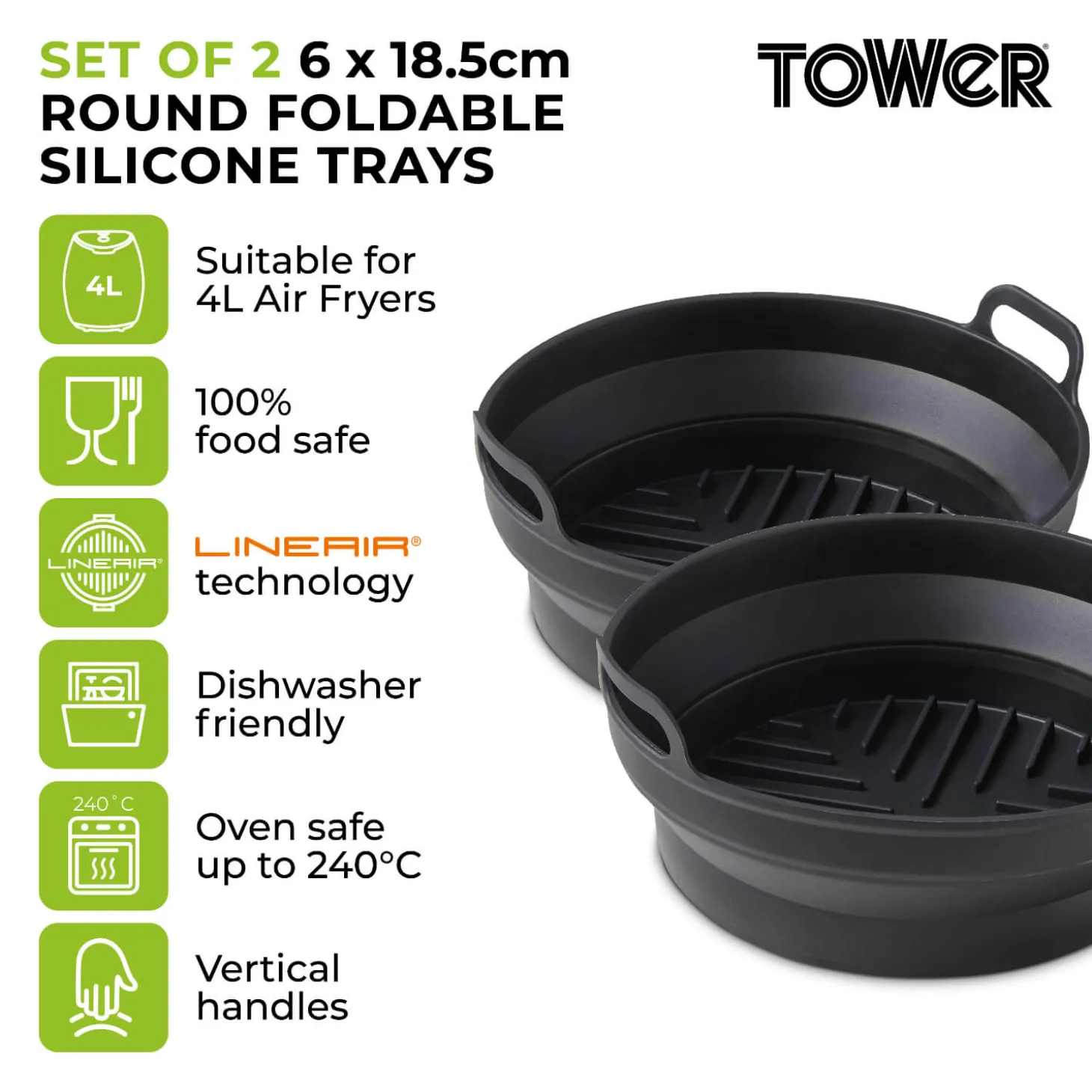 Tower Air Fryer Round Foldable Trays - Pack of 2