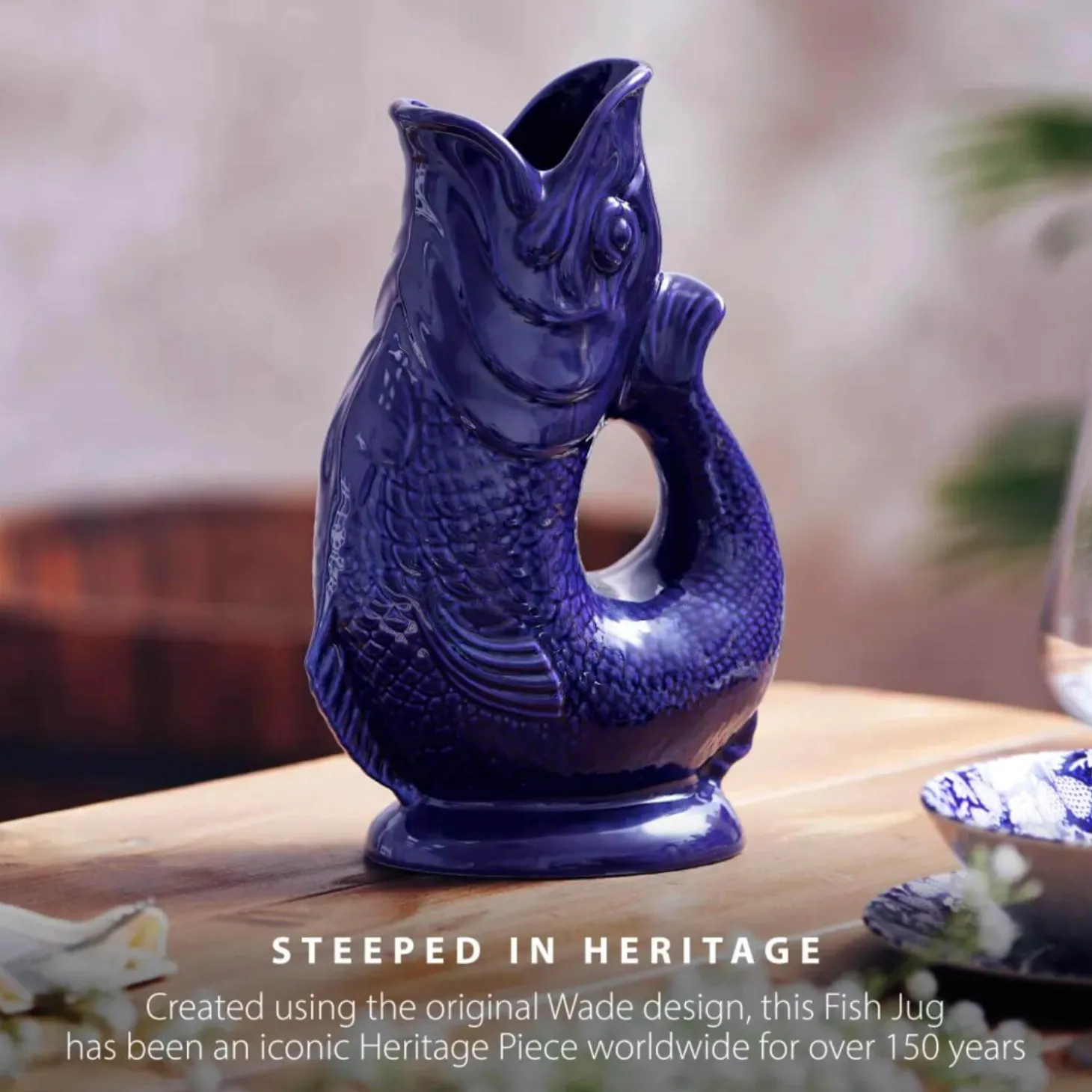 Wade Fish Earthenware 1.2 Litre Gluggle Jug - Cobalt
