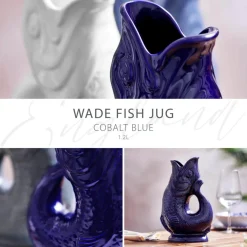 Wade Fish Earthenware 0.6 Litre Gluggle Jug - Cobalt