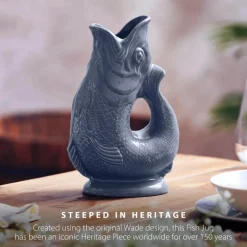 Wade Fish Earthenware 1.2 Litre Gluggle Jug - French Grey