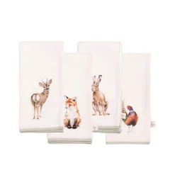 Wrendale Designs by Hannah Dale 100% Cotton Fabric  Set of 4 Napkins - Woodlanders